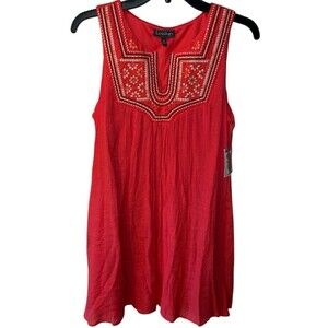 Luxology Dress Womens M Red Embroidered Beaded V-Neck Sleeveless Boho flowy New